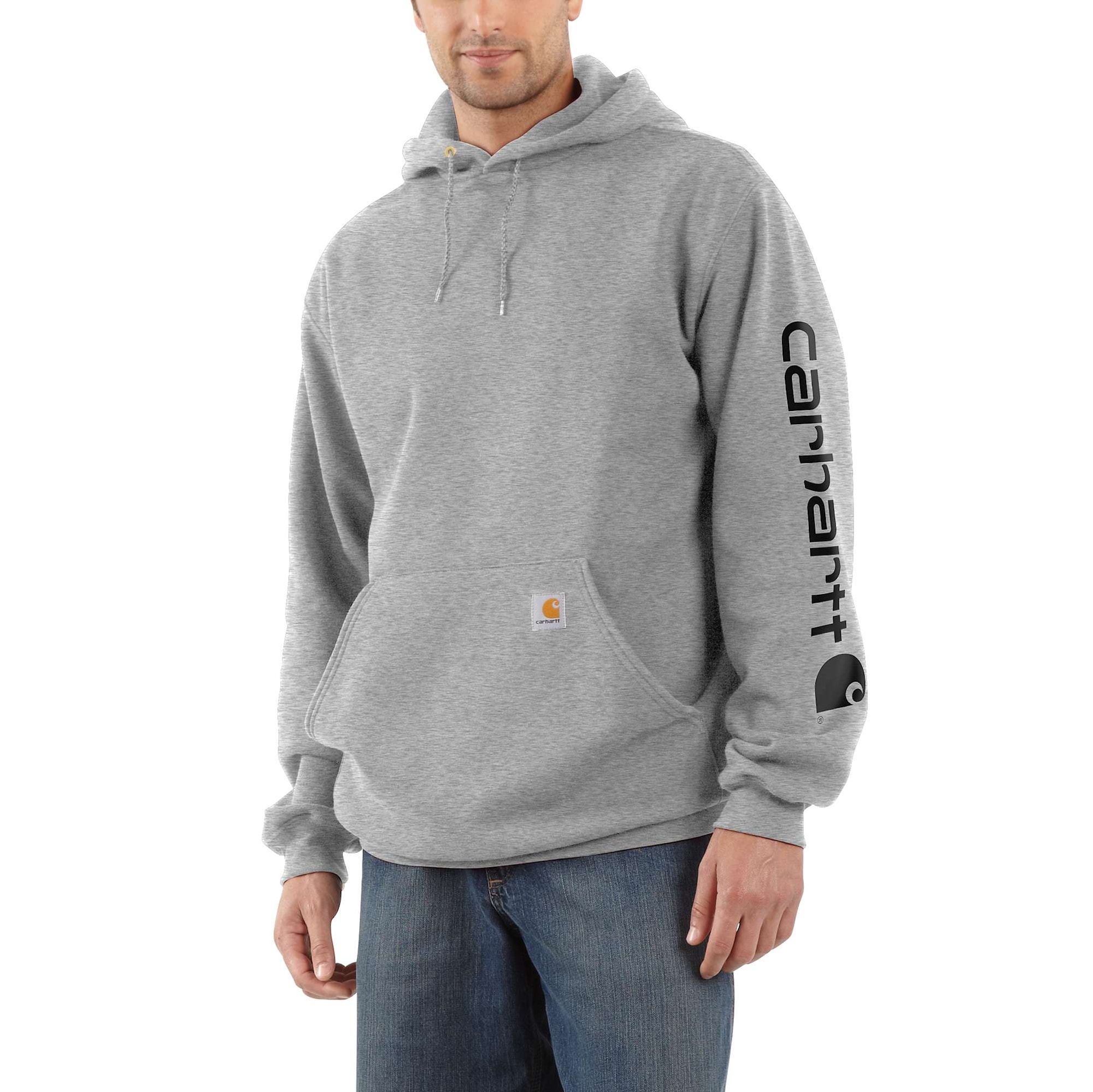 Carhartt Sleeve logo Hoodie Herr Heather Grey/Black XXL