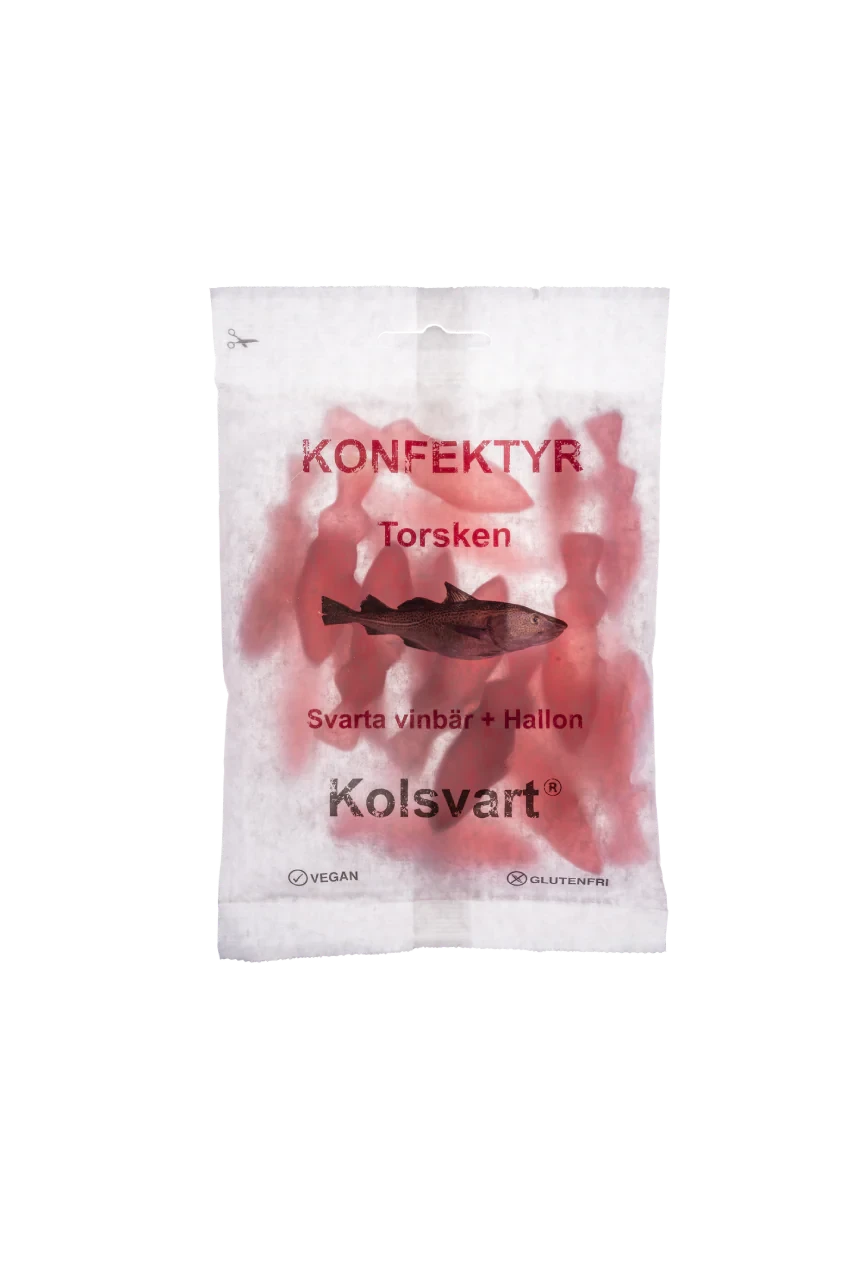 Kolsvart Torsken (Svarta vinbär / Hallon) 120g Godisfiskar
