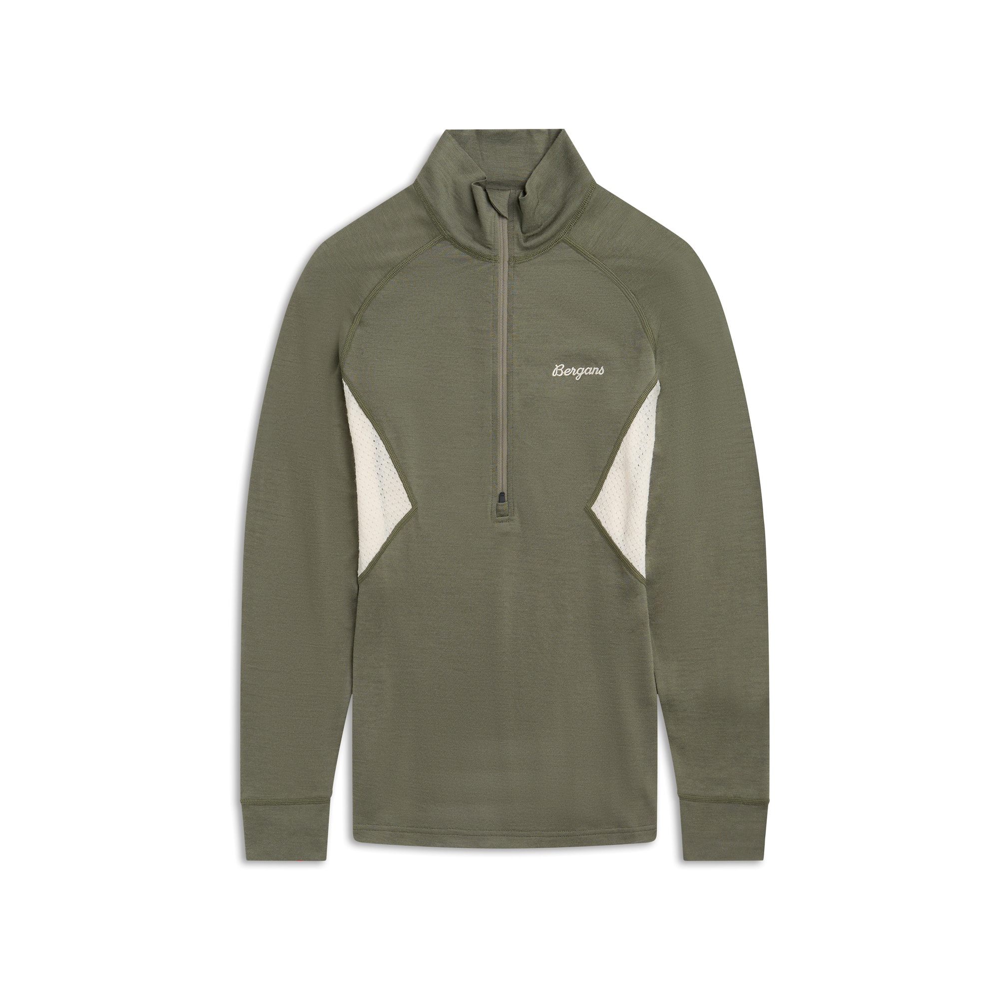 Bergans Inner:Pure Merino Half-Zip Underställströja Dam Green Mud/Creme