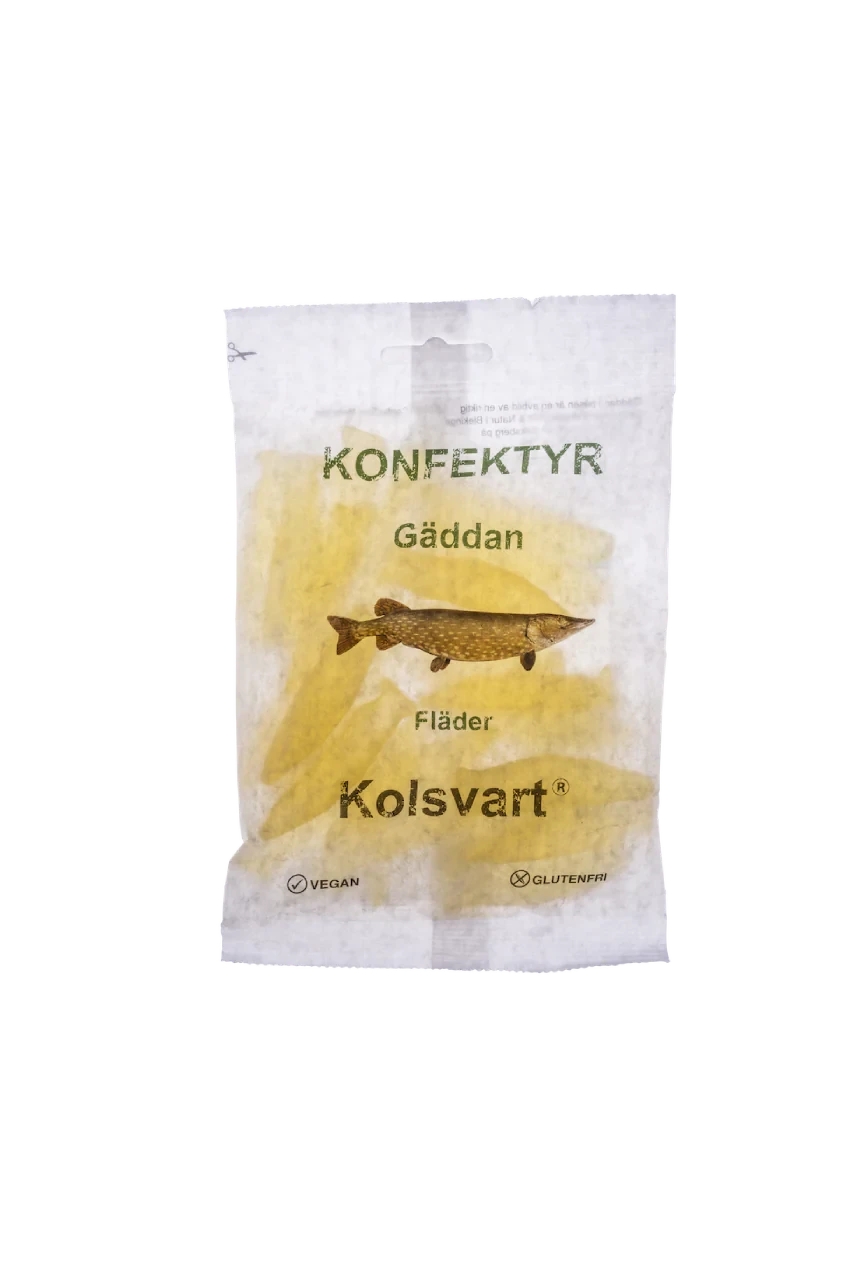 Kolsvart Gäddan (Flädersmak) 120g Godisfiskar