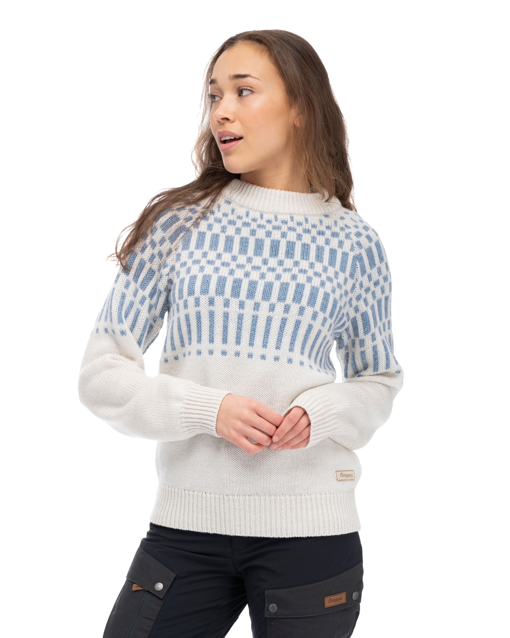 Bergans Nordmarka Merino Jumper Dam Vanilla White/Husky Blue XL
