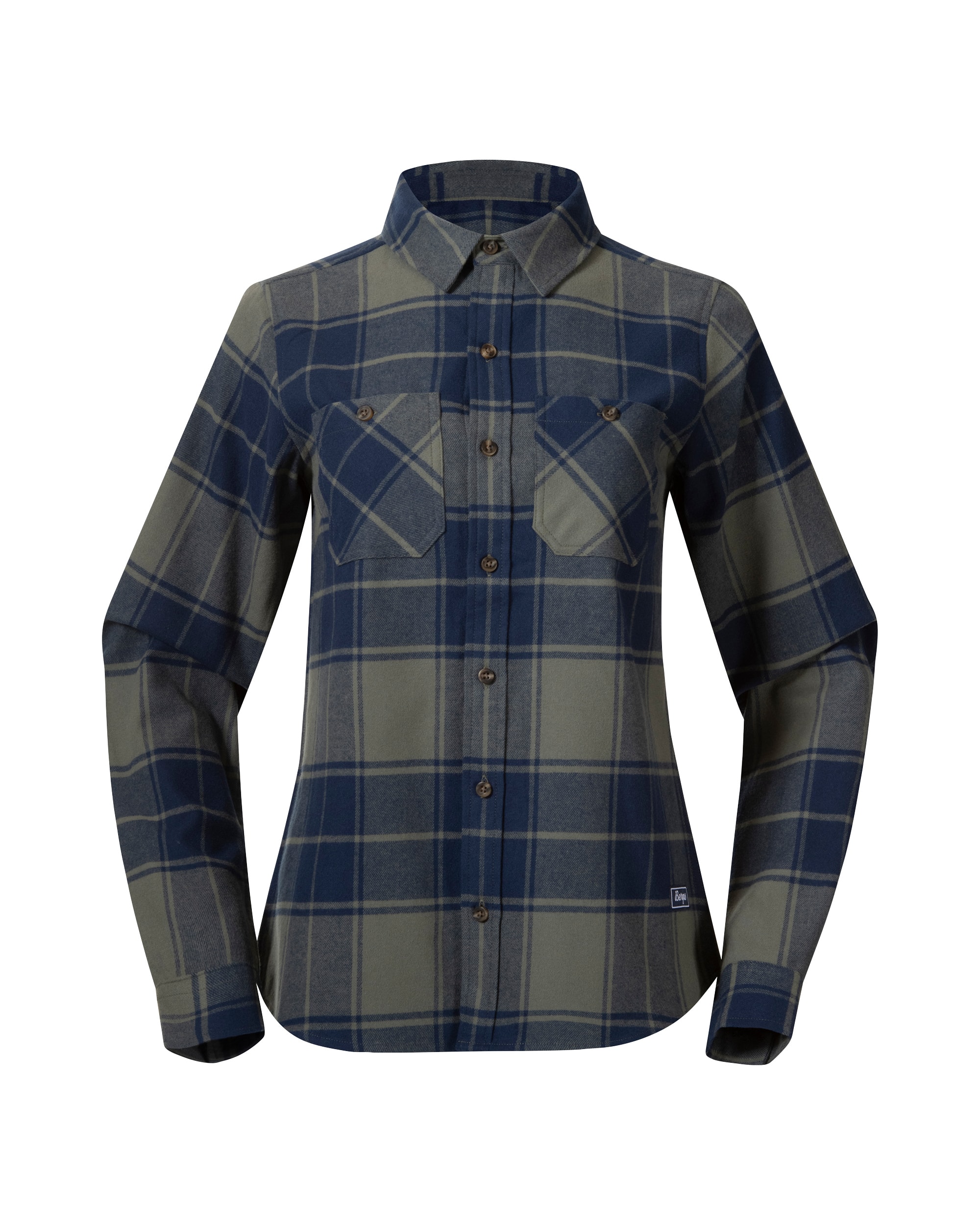 Bergans Nordmarka Flanellskjorta Dam Green Mud/Navy Blue Check L