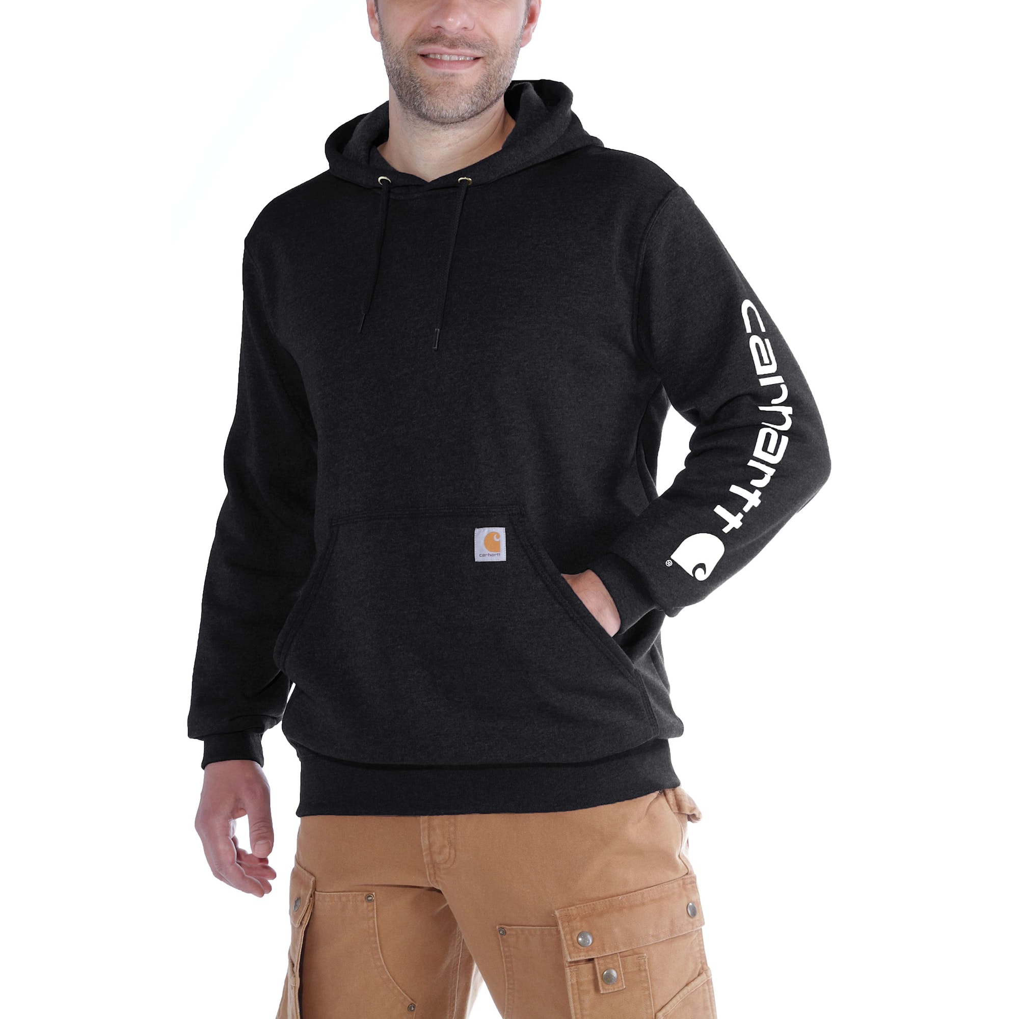 Carhartt Sleeve logo Hoodie Herr Black XS