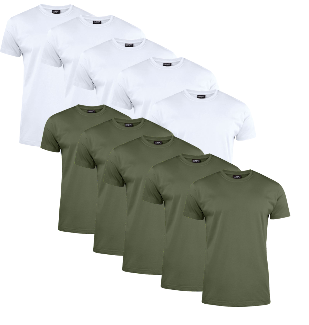 Clique T-shirt Herr 10-pack Vit/Militärgrön