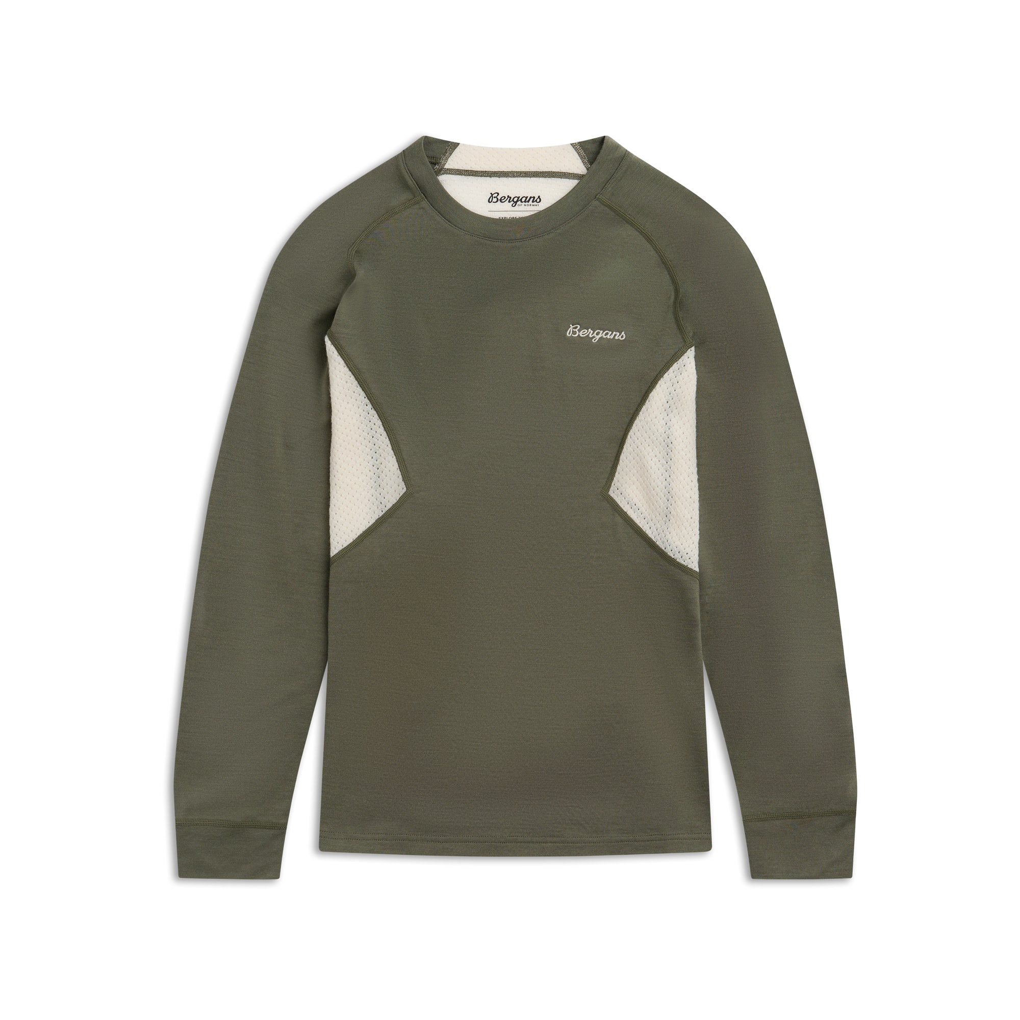 Bergans Inner:Pure Merino L/S Underställströja Dam Green Mud/Creme