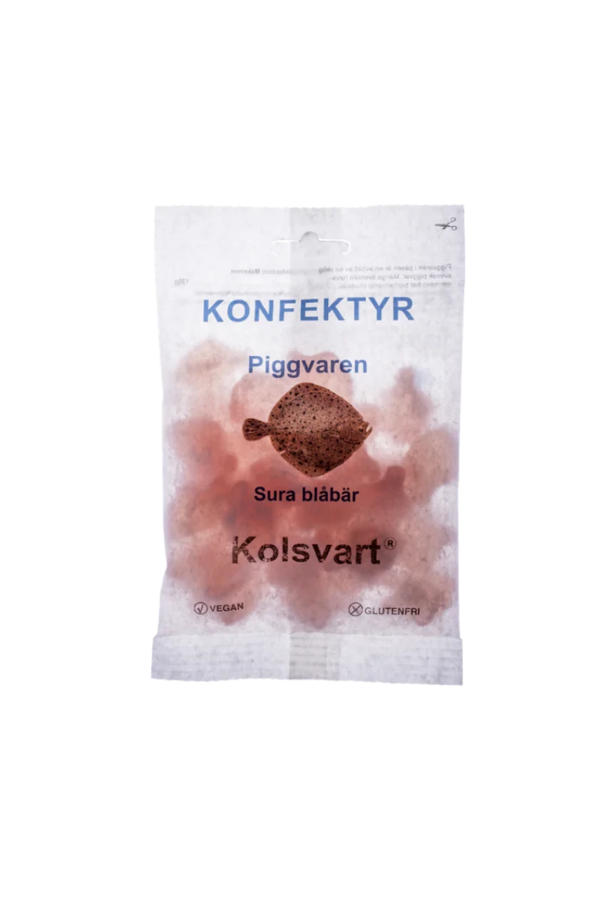 Kolsvart Piggvaren (Sura blåbär) 120g Godisfiskar