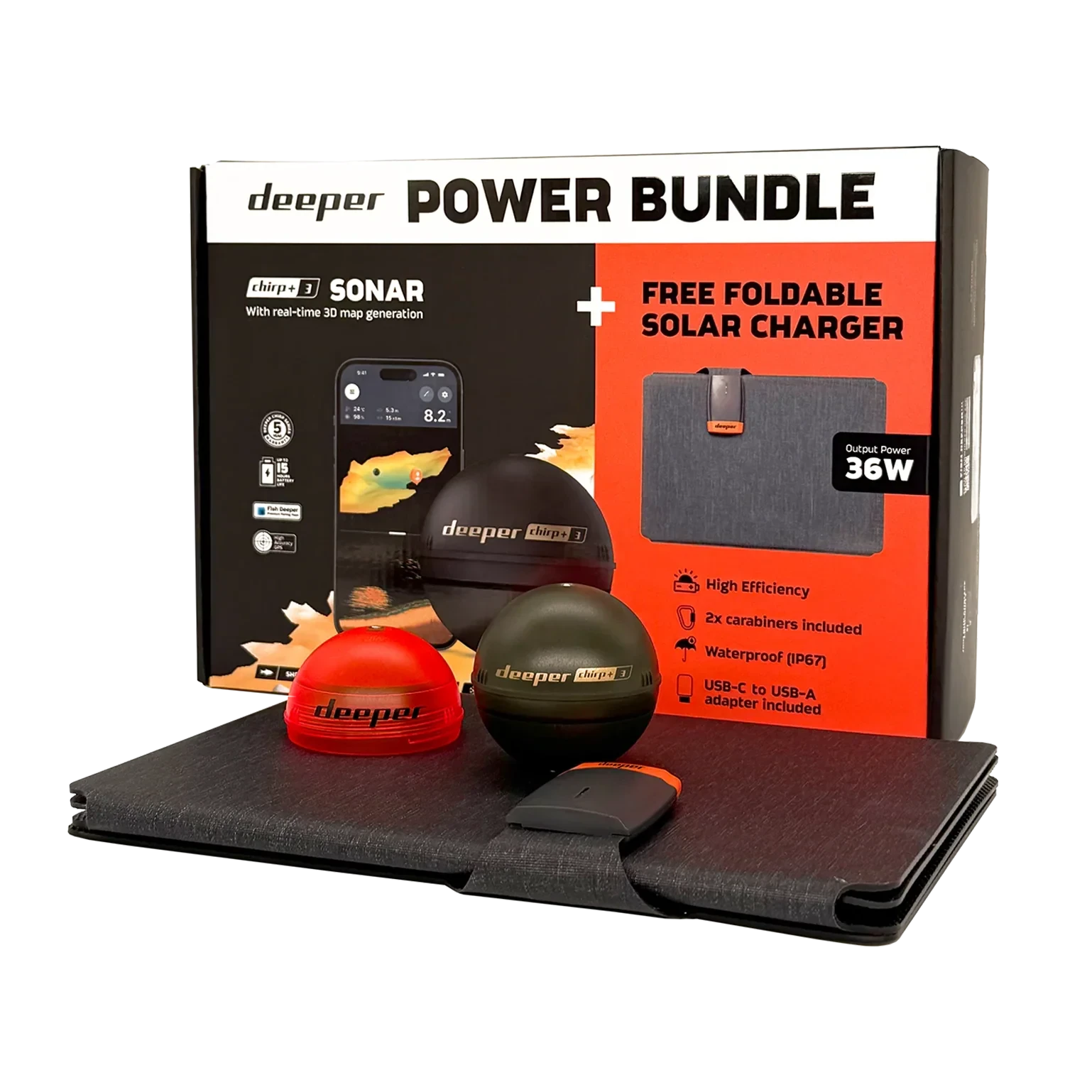 Deeper Smart Sonar Chirp+3 Power Bundle + Hopfällbar solcellsladdare