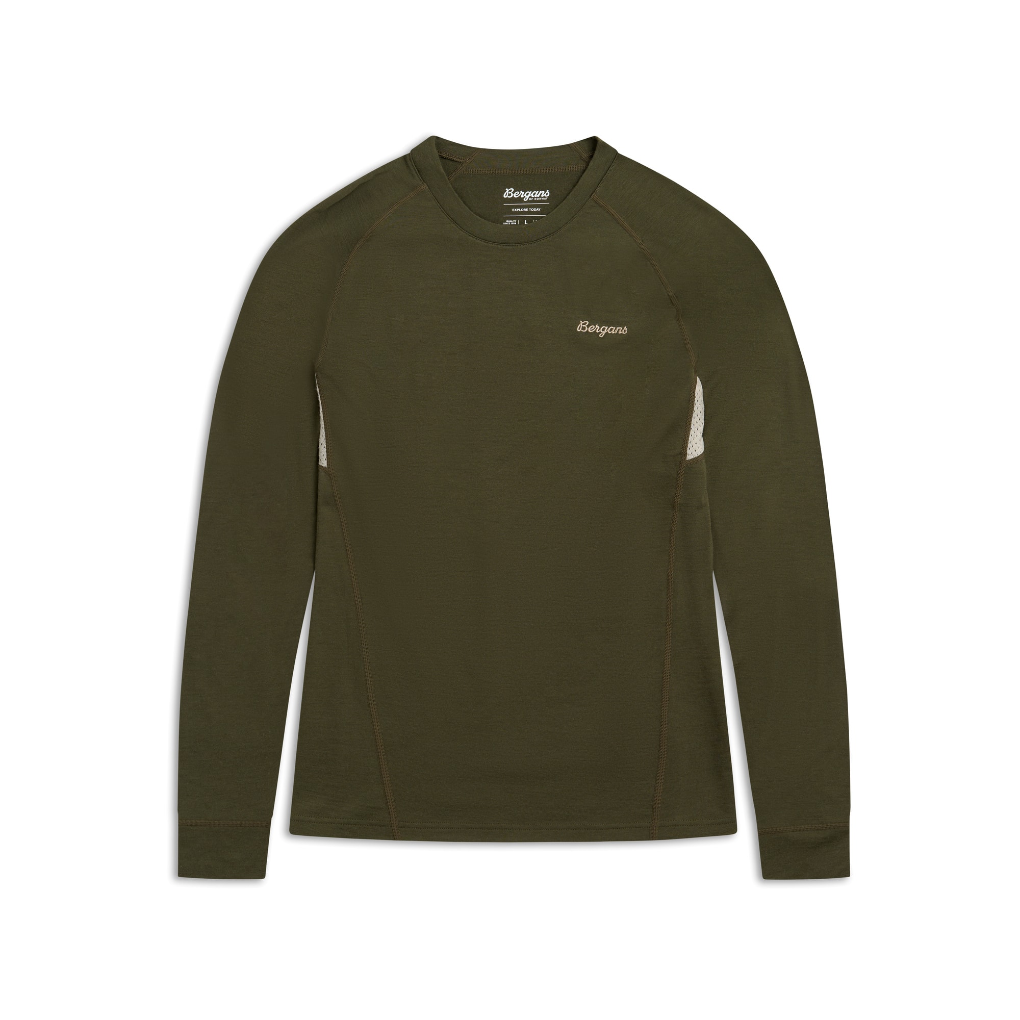 Bergans Inner:Pure Merino L/S Underställströja Herr Pine Forest/Bone White