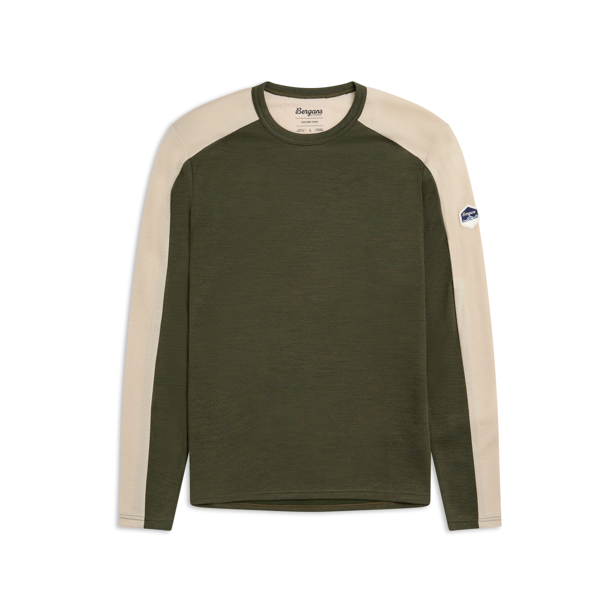 Bergans Inner:Dual Merino L/S Underställströja Herr Pine Forest/Bone White