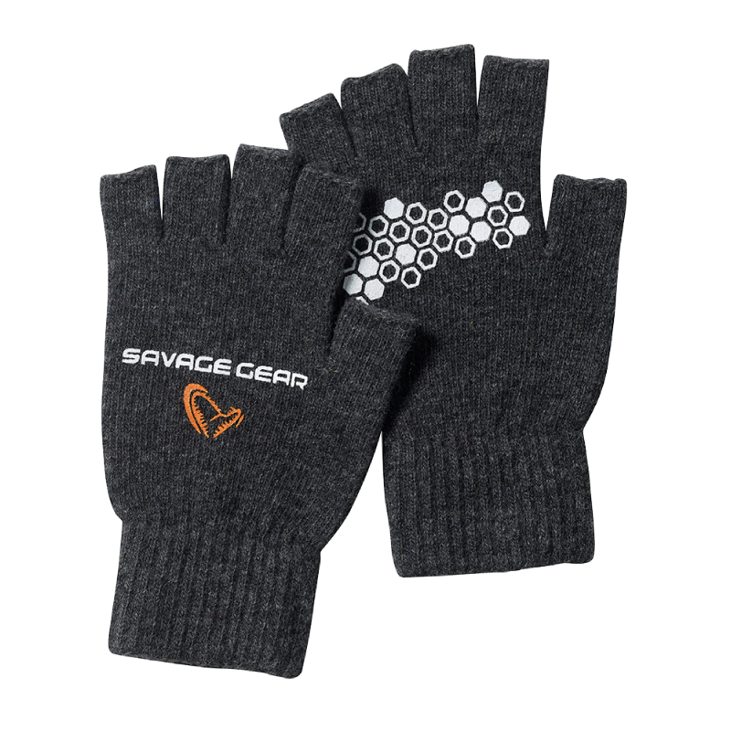 Savage Gear Knitted Half Finger Glove Dark Grey Melange XL